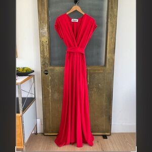 Vintage Meghan Los Angeles Red Maxi Dress Tie Waist Grecian Draped Small